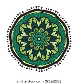 Hand drawn Mandala in arabic, indian, turkish and ottoman culture decoration style. Ethnic geometric ornamental background. Magic vintage template of greeting, card, print, cloth, tattoo. Vector