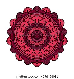 Hand drawn Mandala in arabic, indian, islam and ottoman culture decoration style. Ethnic geometric ornamental background. Magic vintage template of greeting, card, print, cloth, tattoo. Vector