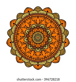 Hand drawn Mandala in arabic, indian, islam and ottoman culture decoration style. Ethnic geometric ornamental background. Magic vintage template of greeting, card, print, cloth, tattoo. Vector