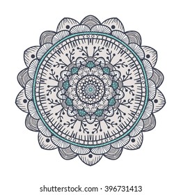 Hand drawn Mandala in arabic, indian, islam and ottoman culture decoration style. Ethnic geometric ornamental background. Magic vintage template of greeting, card, print, cloth, tattoo. Vector