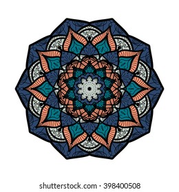 Hand drawn Mandala in arabic, indian, islam and ottoman culture decoration style. Ethnic geometric ornamental background. Magic vintage template of greeting, card, print, cloth, tattoo. Vector