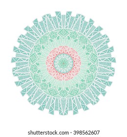 Hand drawn Mandala in arabic, indian, islam and ottoman culture decoration style. Ethnic geometric ornamental background. Magic vintage template of greeting, card, print, cloth, tattoo. Vector