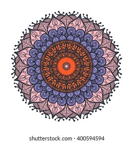 Hand drawn Mandala in arabic, indian, islam and ottoman culture decoration style. Ethnic geometric ornamental background. Magic vintage template of greeting, card, print, cloth, tattoo. Vector