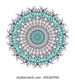 Hand drawn Mandala in arabic, indian, islam and ottoman culture decoration style. Ethnic geometric ornamental background. Magic vintage template of greeting, card, print, cloth, tattoo. Vector