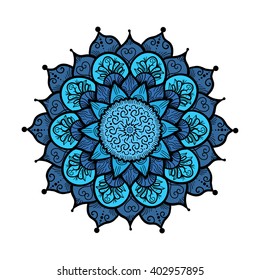 Hand drawn Mandala in arabic, indian, islam and ottoman culture decoration style. Ethnic geometric ornamental background. Magic vintage template of greeting, card, print, cloth, tattoo. Vector