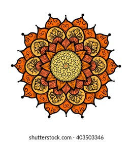 Hand drawn Mandala in arabic, indian, islam and ottoman culture decoration style. Ethnic geometric ornamental background. Magic vintage template of greeting, card, print, cloth, tattoo. Vector