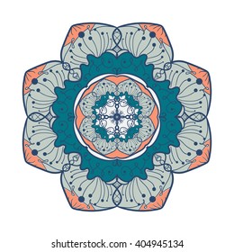 Hand drawn Mandala in arabic, indian, islam and ottoman culture decoration style. Ethnic geometric ornamental background. Magic vintage template of greeting, card, print, cloth, tattoo. Vector