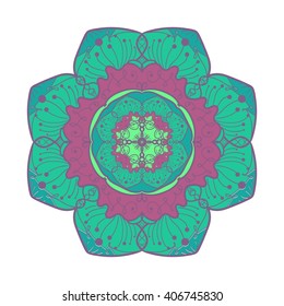 Hand drawn Mandala in arabic, indian, islam and ottoman culture decoration style. Ethnic geometric ornamental background. Magic vintage template of greeting, card, print, cloth, tattoo. Vector