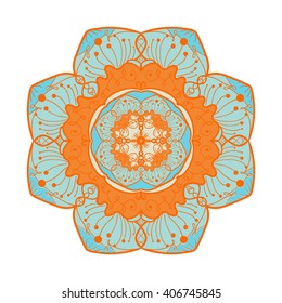 Hand drawn Mandala in arabic, indian, islam and ottoman culture decoration style. Ethnic geometric ornamental background. Magic vintage template of greeting, card, print, cloth, tattoo. Vector