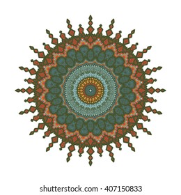 Hand drawn Mandala in arabic, indian, islam and ottoman culture decoration style. Ethnic geometric ornamental background. Magic vintage template of greeting, card, print, cloth, tattoo. Vector