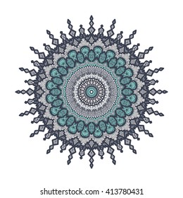 Hand drawn Mandala in arabic, indian, islam and ottoman culture decoration style. Ethnic geometric ornamental background. Magic vintage template of greeting, card, print, cloth, tattoo. Vector