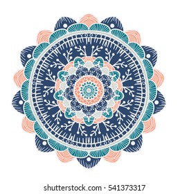 Hand drawn Mandala in arabic, indian, islam and ottoman culture decoration style. Ethnic geometric ornamental background. Magic vintage template of greeting, card, print, cloth, tattoo. Vector