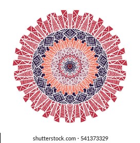 Hand drawn Mandala in arabic, indian, islam and ottoman culture decoration style. Ethnic geometric ornamental background. Magic vintage template of greeting, card, print, cloth, tattoo. Vector