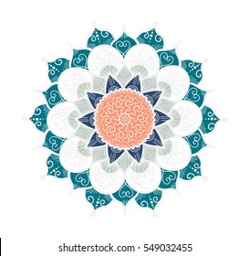 Hand drawn Mandala in arabic, indian, islam and ottoman culture decoration style. Ethnic geometric ornamental background. Magic vintage template of greeting, card, print, cloth, tattoo. Vector