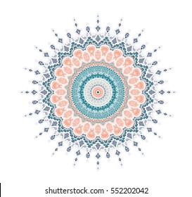 Hand drawn Mandala in arabic, indian, islam and ottoman culture decoration style. Ethnic geometric ornamental background. Magic vintage template of greeting, card, print, cloth, tattoo. Vector