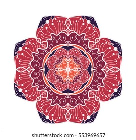 Hand drawn Mandala in arabic, indian, islam and ottoman culture decoration style. Ethnic geometric ornamental background. Magic vintage template of greeting, card, print, cloth, tattoo. Vector