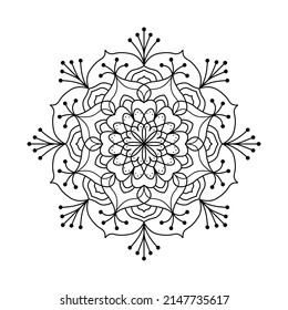 Hand drawn mandala art with floral doodle pattern. Vector illustration isolated on a white background for coloring page, meditation, print and more.