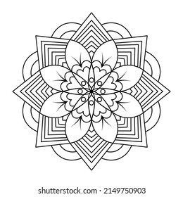 Hand drawn mandala art with floral doodle pattern. Vector illustration isolated on a white background, coloring page for kids, adults, meditation, print and more.