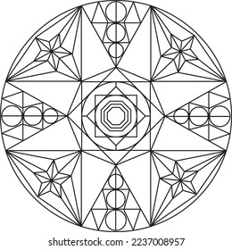 Hand drawn mandala black and white design