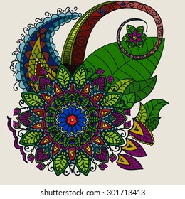 Hand drawn Mandala, circular colored pattern for decoration