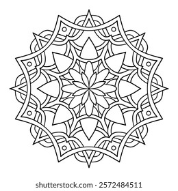 Hand drawn mandala, design of botanical, natural theme. coloring book page, decoration, background, tattoo, wallpaper, sticker.