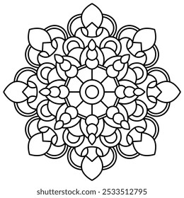 Diseño de mandala dibujado a mano para colorear libro, arte de la pared, arte de mandala para henna y diseño de tatuaje
