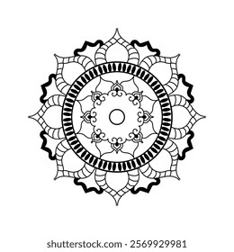 Hand drawn mandala design. Easy Mandala Black and White Outline. Mandala for Coloring Pages
