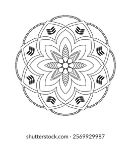 Hand drawn mandala design. Easy Mandala Black and White Outline. Mandala for Coloring Pages