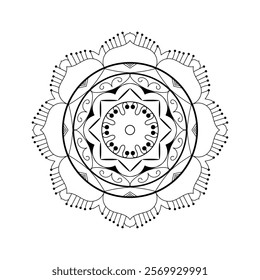 Hand drawn mandala design. Easy Mandala Black and White Outline. Mandala for Coloring Pages