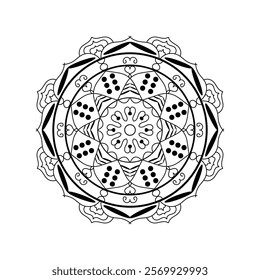Hand drawn mandala design. Easy Mandala Black and White Outline. Mandala for Coloring Pages