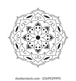 Hand drawn mandala design. Easy Mandala Black and White Outline. Mandala for Coloring Pages