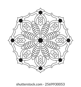 Hand drawn mandala design. Easy Mandala Black and White Outline. Mandala for Coloring Pages