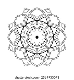 Hand drawn mandala design. Easy Mandala Black and White Outline. Mandala for Coloring Pages