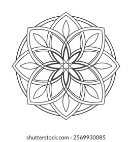 Hand drawn mandala design. Easy Mandala Black and White Outline. Mandala for Coloring Pages