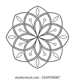 Hand drawn mandala design. Easy Mandala Black and White Outline. Mandala for Coloring Pages