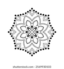 Hand drawn mandala design. Easy Mandala Black and White Outline. Mandala for Coloring Pages