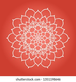 Hand drawn mandala design element on gradient background. Deep violet and living coral colors.  Beautiful floral background for resort and spa. Indian decorative element. Vector illustration