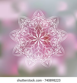 Hand drawn mandala design element on blurred background.  Beautiful floral background for resort and spa.  Indian decorative element. Inspiration quote