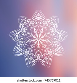 Hand drawn mandala design element on blurred background.  Beautiful floral background for resort and spa.  Indian decorative element. Inspiration quote