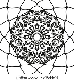Hand drawn mandala dream catcher background, Page for adult coloring book, Vector illustration