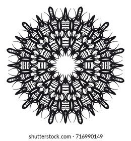 Hand drawn mandala element. Black and white. Vector illustration. for coloring page, greeting card, invitation, tattoo