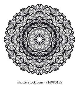 Hand drawn mandala element. Black and white. Vector illustration. for coloring page, greeting card, invitation, tattoo