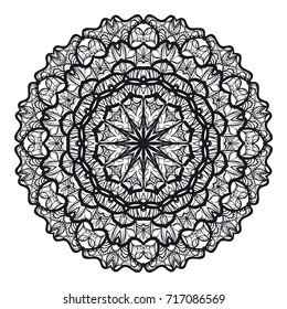 Hand drawn mandala element. Black and white. Vector illustration. for coloring page, greeting card, invitation, tattoo