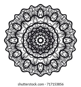 Hand drawn mandala element. Black and white. Vector illustration. for coloring page, greeting card, invitation, tattoo