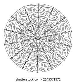 Hand drawn mandala with ethnic floral doodle pattern. Coloring page.