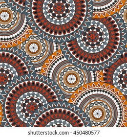 Hand drawn mandala ethnic seamless pattern. Can be used for fabric, wallpaper, textile and background.