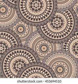 Hand drawn mandala ethnic seamless pattern. Can be used for fabric, wallpaper, textile and background.