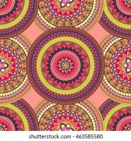 Hand drawn mandala ethnic seamless pattern. Can be used for fabric, wallpaper, textile and background.