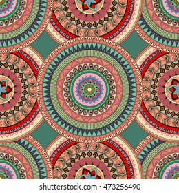 Hand drawn mandala ethnic seamless pattern. Can be used for fabric, wallpaper, textile and background.