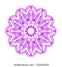 hand drawn mandala with flower, geometric elements. vector illustration. purple, pink color. for coloring book, greeting card, invitation, tattoo. Anti-stress therapy pattern.